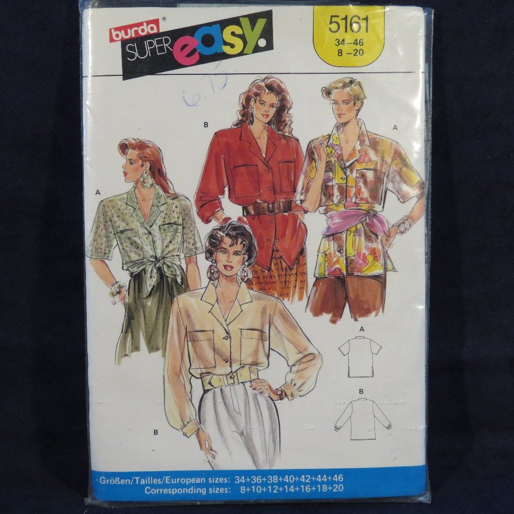 BURDA 5161 LADIES' Blouses Tops Sizes 8-20 CUT (#937)